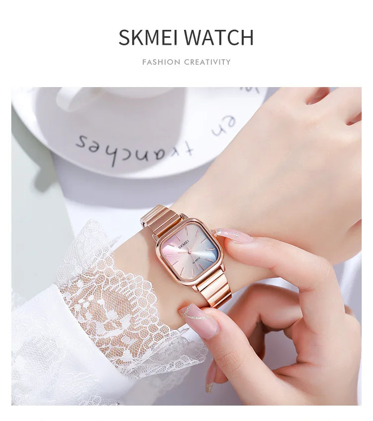 Skmei Women’s Bracelet Quartz Watches Luxury Stainless Steel Strap Waterproof Casual Analog Wristwatch Fashion Female Time