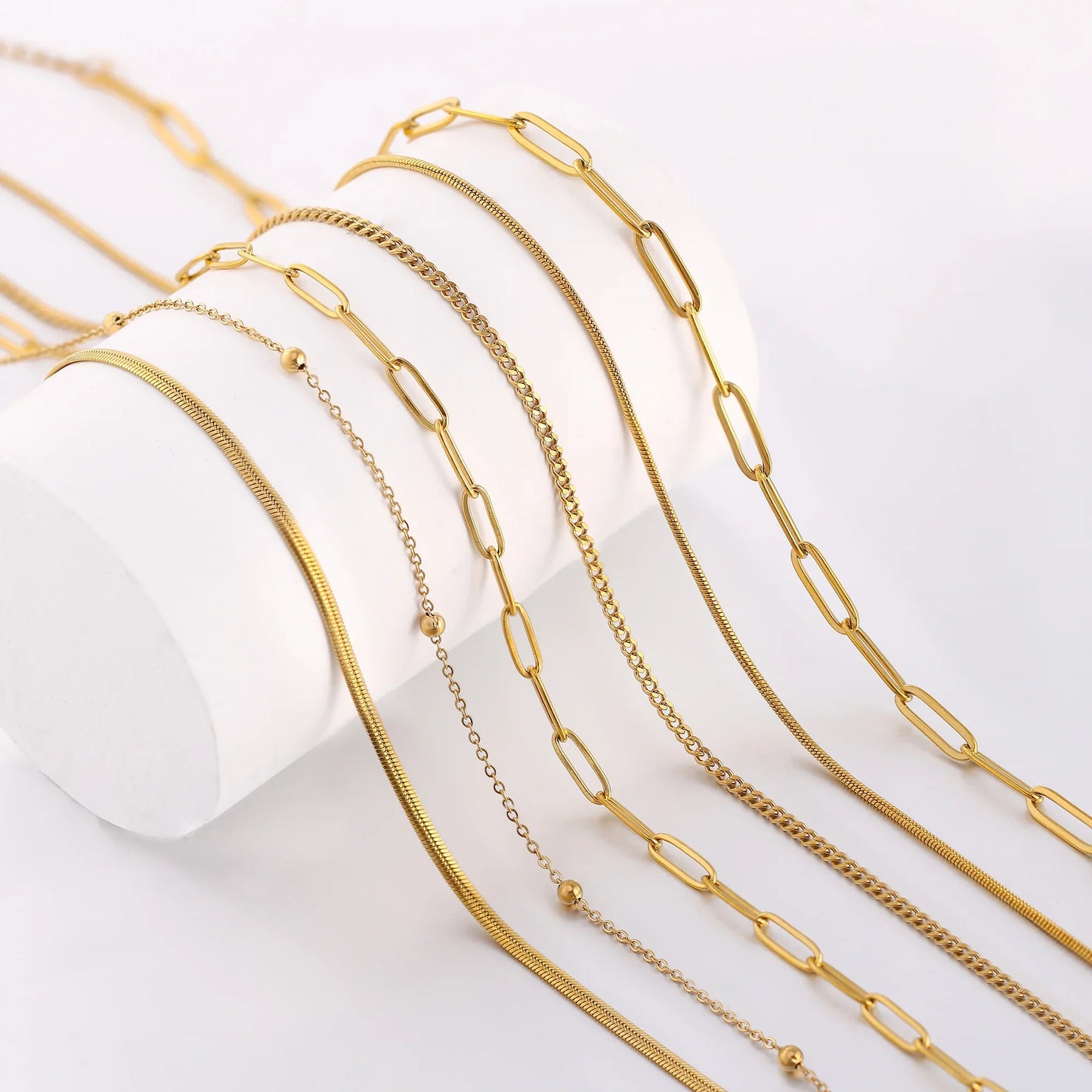 5Pcs/Lot Stainless Steel Bead Rope Link/Cuban/Paperclip Links Snake Chain Necklace Diy Women Jewelry 18K Gold Color Neck Chains