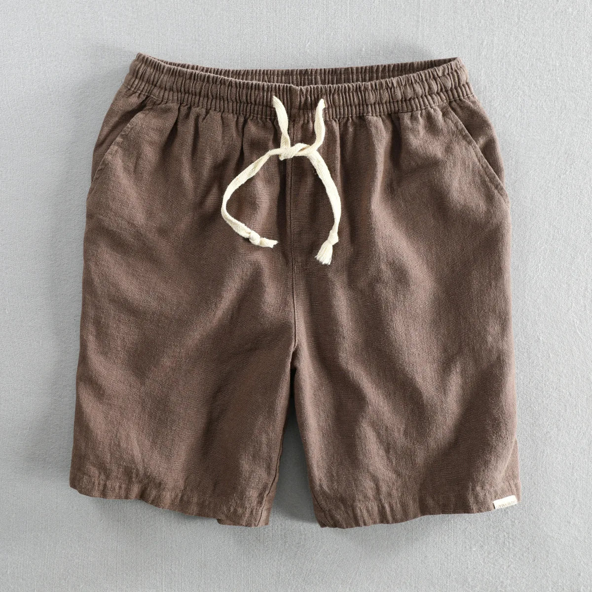 Schinteon Summer Men Casual Cotton Linen Shorts Knee Length Beach Elastic Waist Shorts Solid Color Comfortable Pants New