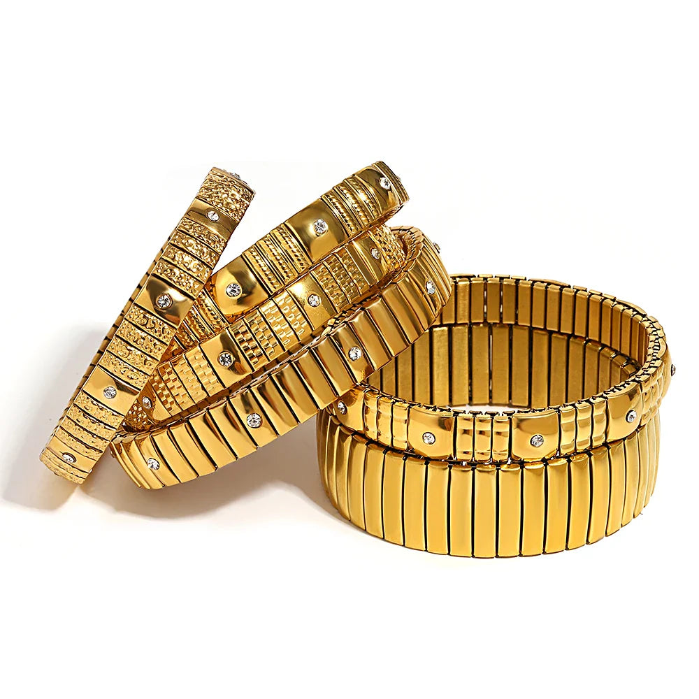 Freetry 18K Gold Plated Stainless Steel Adjustable Bracelet Fashion Elastic Metal Bracelet Trendy Jewelry Accessories Official