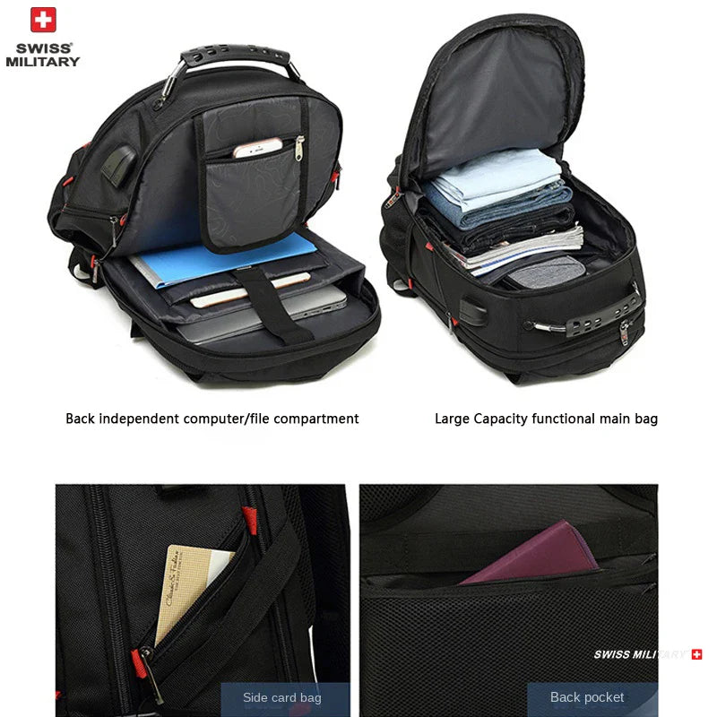 SWISS MILITARY Fashion Travel Multifunction Large Capacity Male Bag Usb Charging Waterproof 23 inch Laptop Backpack Men Mochila
