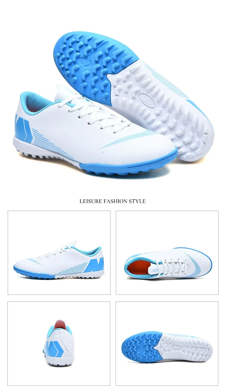 White Men's Football Boots Turf Sneakers Low-cut Soccer Shoes for Men Outdoor