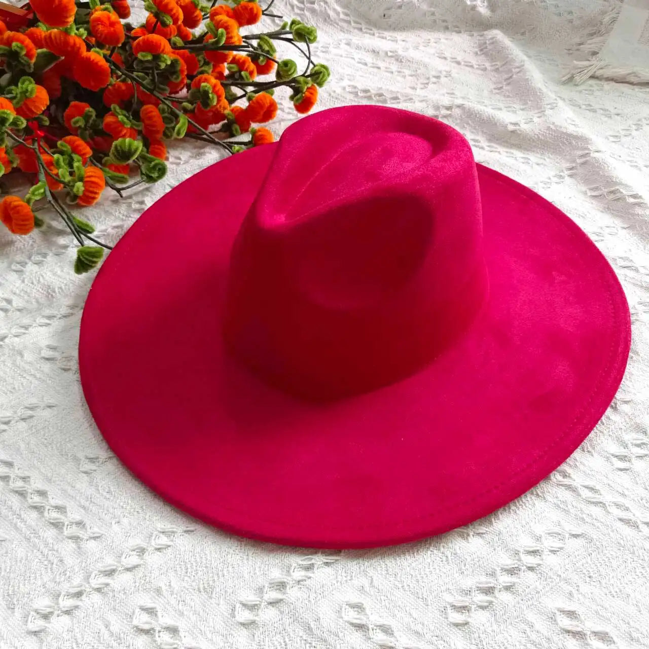 Vegan Suede Fedora Rancher Hats Blank Hats for Burning Multicolor teardrop shaped Top 9.5cm Brim Unisex Jazz Hat Church Hat