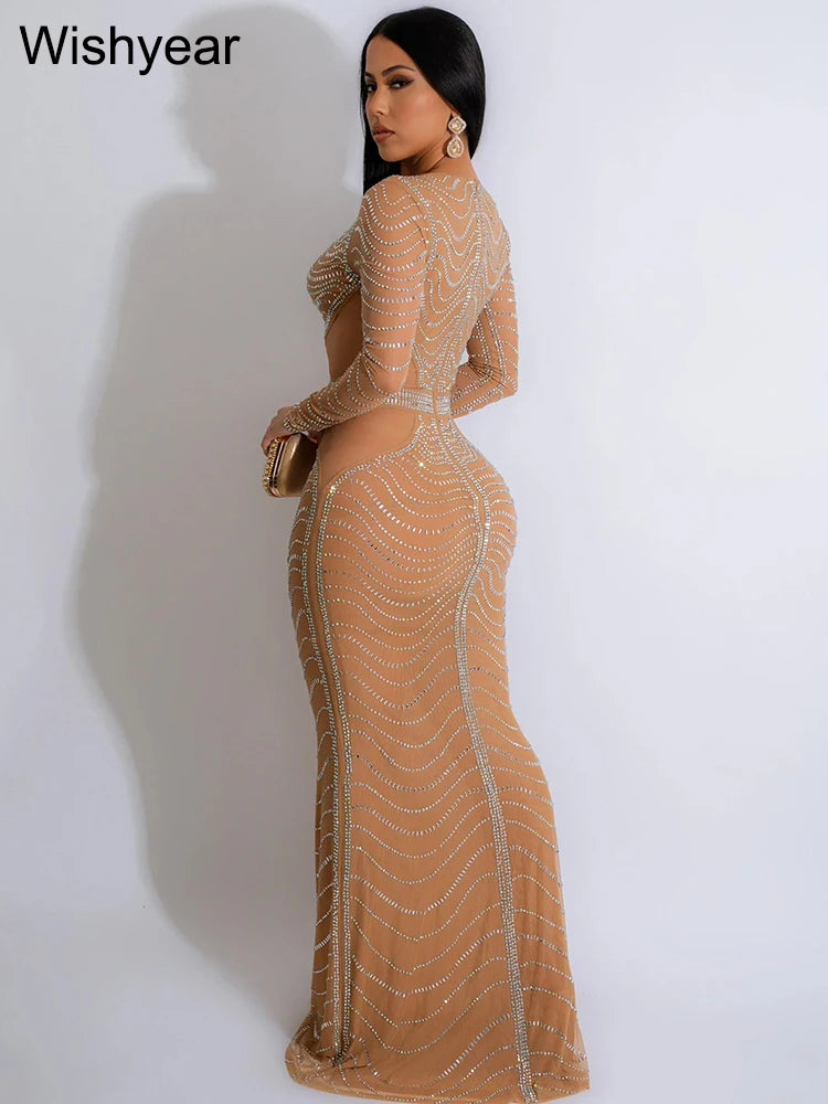 Evening Dresses: Luxury Formal Occasion Diamonds Rhinestones Deep V-neck