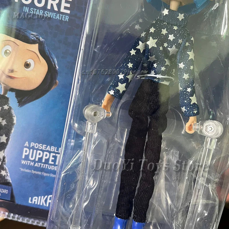 NECA Anime Coraline Doll Articulated Anime Figure Raincoat Sweater In Striped Shirt Toy LA Girl Decoration Model Bithday Gifts