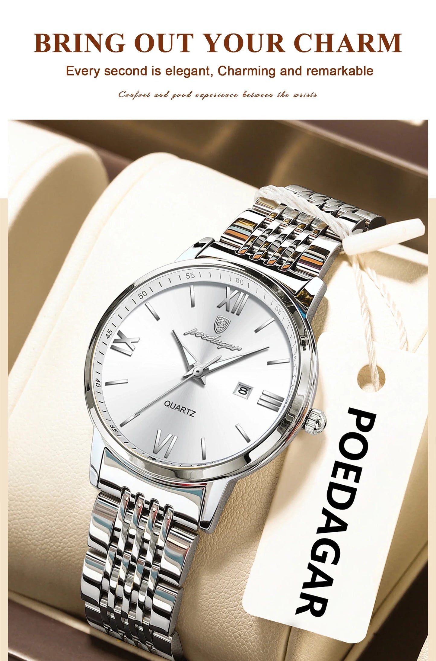 POEDAGAR Original Fashion Watch For Woman Waterproof Luminous Date Ladies Watch Stainless Steel Quartz Business Women's Watches