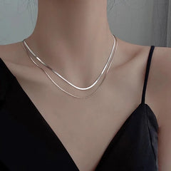 Silver Double Layer Box Chain Snake Clavicle Chain Necklace Female Fashion