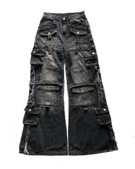 Heavy Industry Y2K Multi-pocket Washed Black Jeans Retro Gothic Streetwear