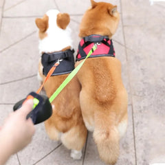 Dual Dogs Pet Leash Ropes Auto Retractable Pet Cat Dog Traction Rope Adjustable