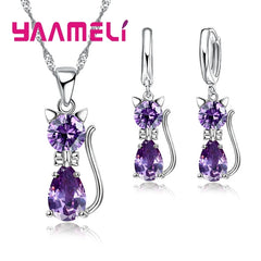 Real 925 Sterling Silver Color Jewelry Sets for Woman Girls Shining Austrian Crystal