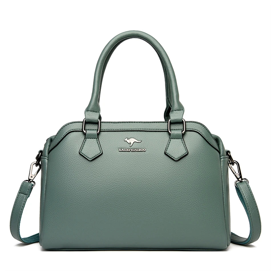 Multi-pocket Handbag Purses Genuine Cowhide Leather Shoulder Bag