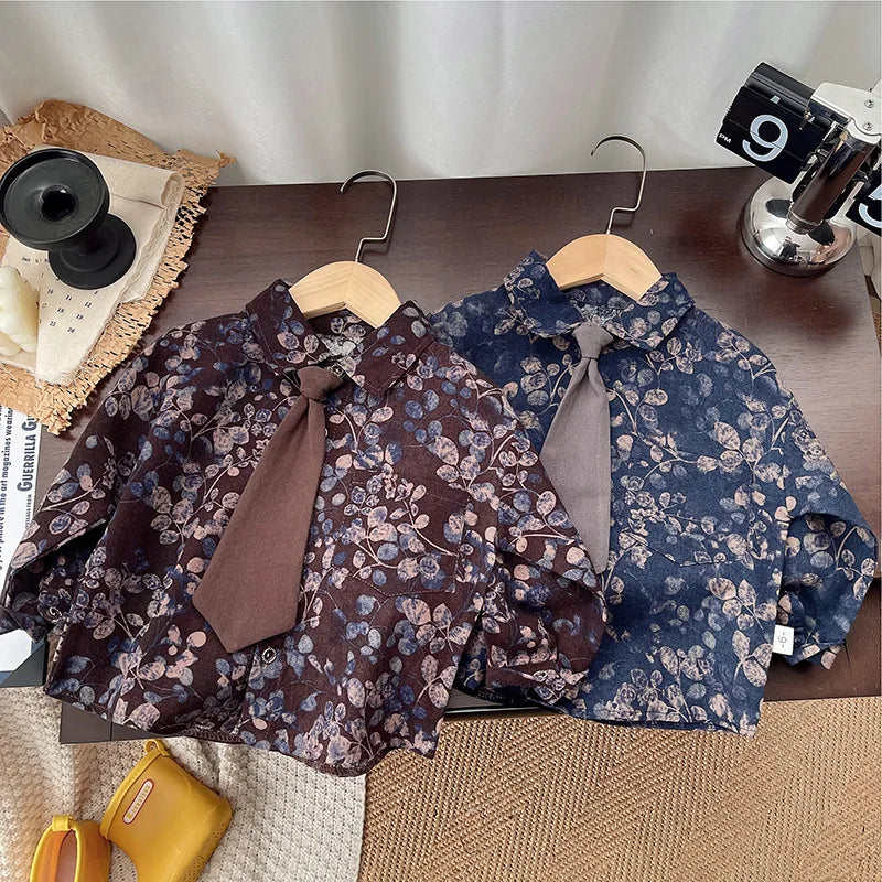 Boys Clothes Sets Spring Autumn 2025 Children Fashion Shirts Tie Pants 2pcs Party Suit For Baby Tracksuits Kids Outfits Toddler