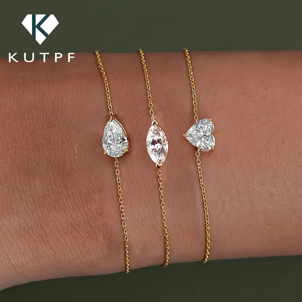 Pear/Marquise/heart Cut Solitaire Moissanite Diamond Bracelet for Women S925 Silver Plated 18k Gold Wrist Chain with Certificate