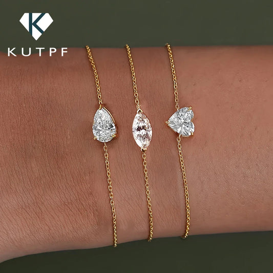 Pear/Marquise/heart Cut Solitaire Moissanite Diamond Bracelet for Women S925 Silver Plated 18k Gold Wrist Chain with Certificate