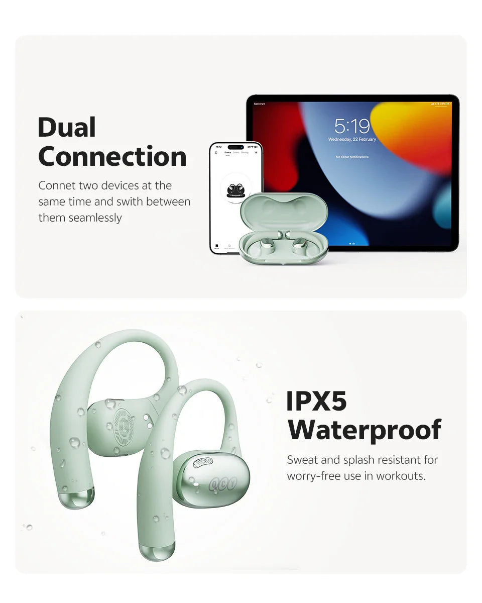 QCY Crossky R70 Open-Ear Wireless Headphones Hi-Res with LDAC OWS Earphones Bass Boost Bluetooth 6.0 Earhook Sport Earbuds 52Hrs