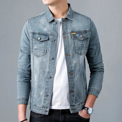 Spring Men's Casual Cotton Denim Jacket Classic Style Fashion Slim Washed Clothing