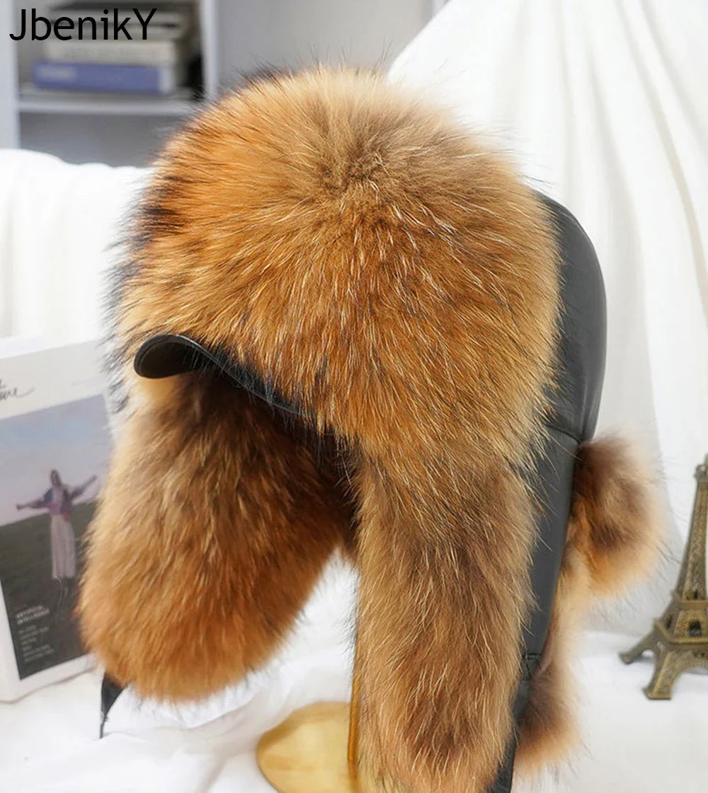 2025 Cap 100% Raccoon Dog Full Fur Fox Fur Hat Men's Fur Ear Protection Winter Thickened and Warm Russian Hat Men's Trend