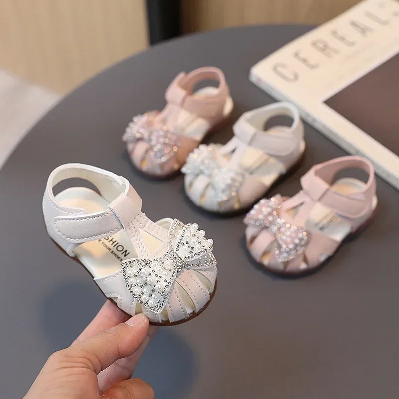 0-3 Years Baby Girl Sandals Rhinestone Princess Shoes Newborn Infant Sandals Summer First Walkers Toddler Sandals Pink, White