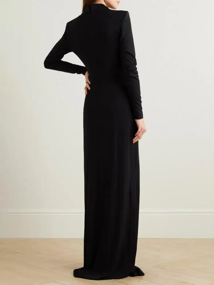Formal attire Dresses: Women Fashion Solid Color Deep V-Neck Prom Maxi Dresses