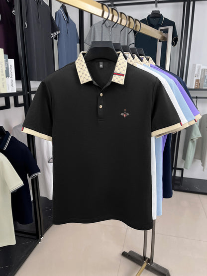 Personality letter jacquard lapel short sleeve T-shirt men high-end brand Little Bee embroidery fashion trend summer polo shirt