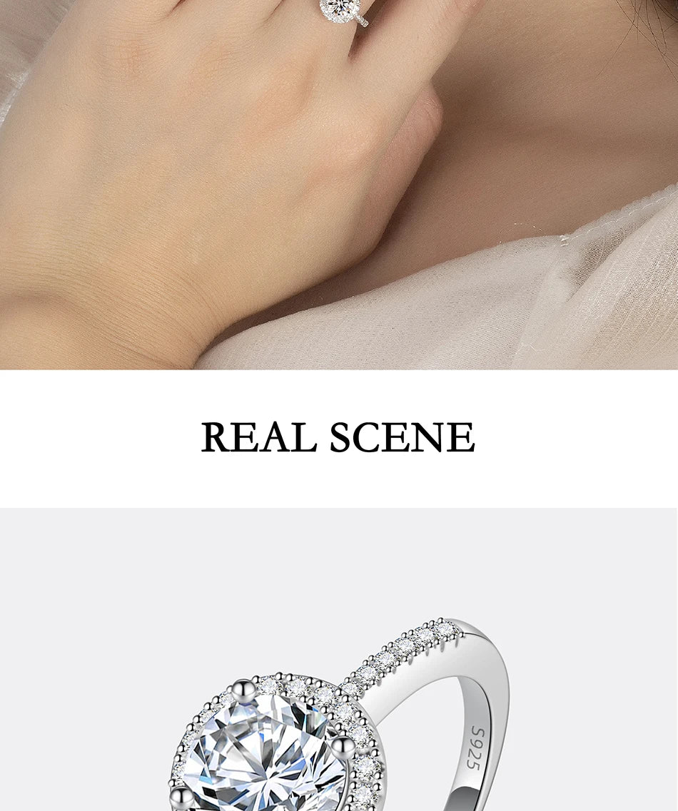 PERFANY Moissanite Ring For Women S925 Pure Silver Plated 18K White Gold Round Diamond Proposal Wedding High-end Jewelry