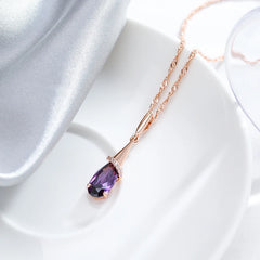 Fashion 585 Rose Gold Color Long Pendant Necklace for Women Water Drop Purple