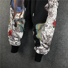 Fashion Men Harem Joggers Patchwork Elastic Drawstring Street Hip Hop Pants