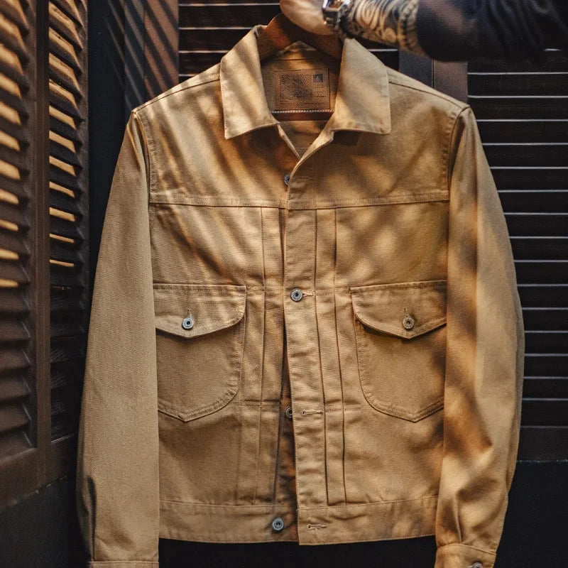 Men's Vintage Western Ranch Jackets Heavyweight Canvas Lapel Denim Jacket