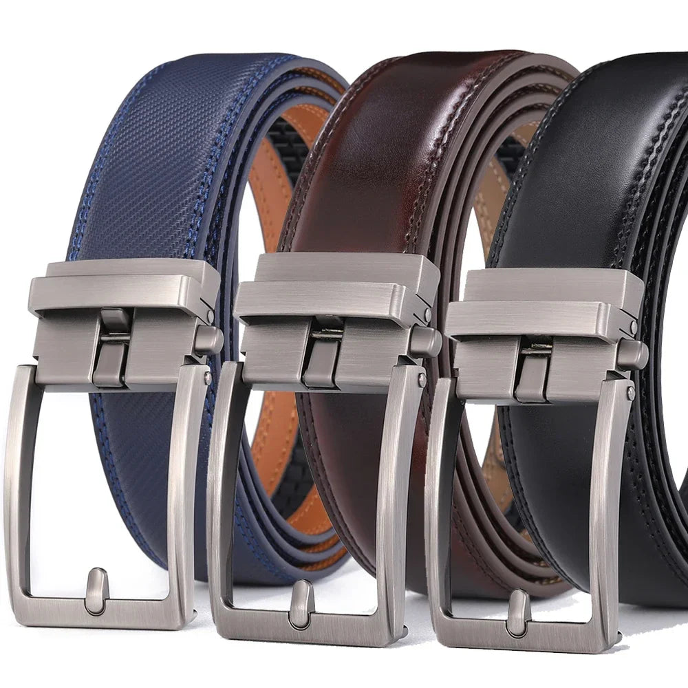 Unisex Click Belts for Men Luxury Brand Designer Fashion Automatic Buckle Genuine Leather Men's Belt Male Jeans Waist Strap Blue