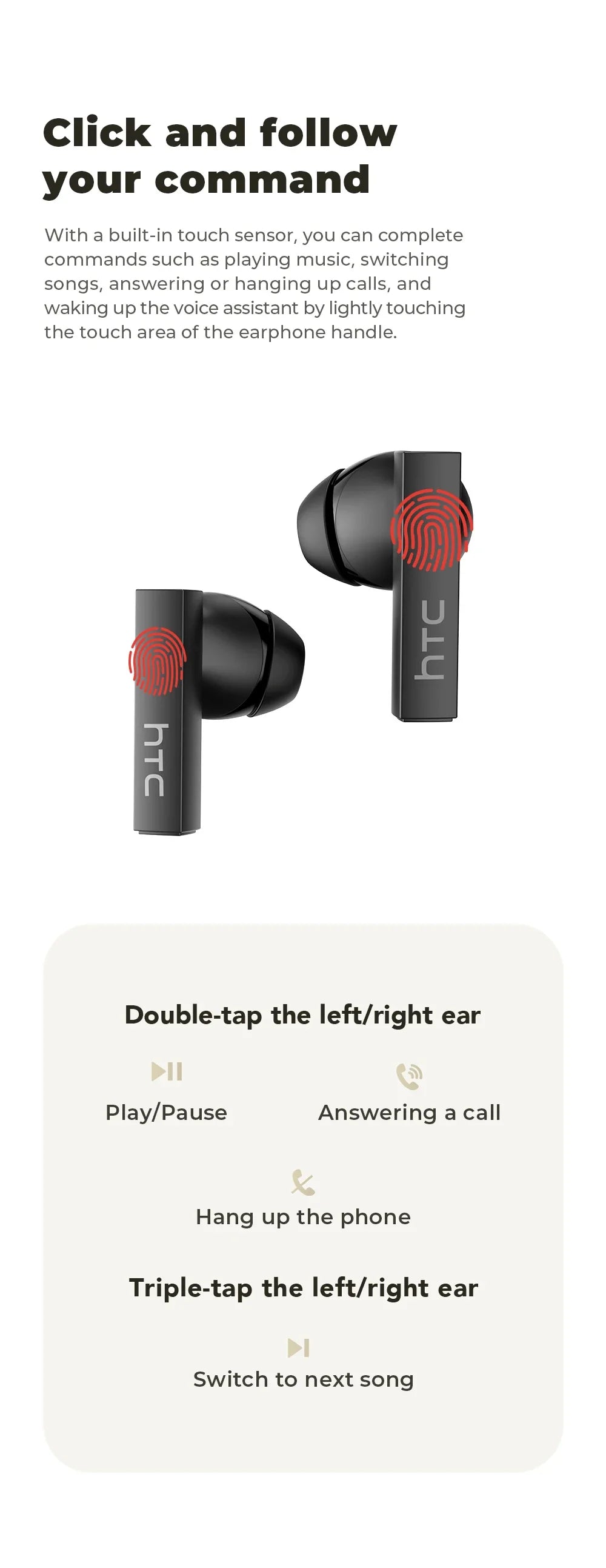 [Ultra HD Screen] HTC NE40 Earphones Bluetooth V6 TWS Sports Wireless Headphones AI Translator Earbud In-Ear Noise Reduction Mic