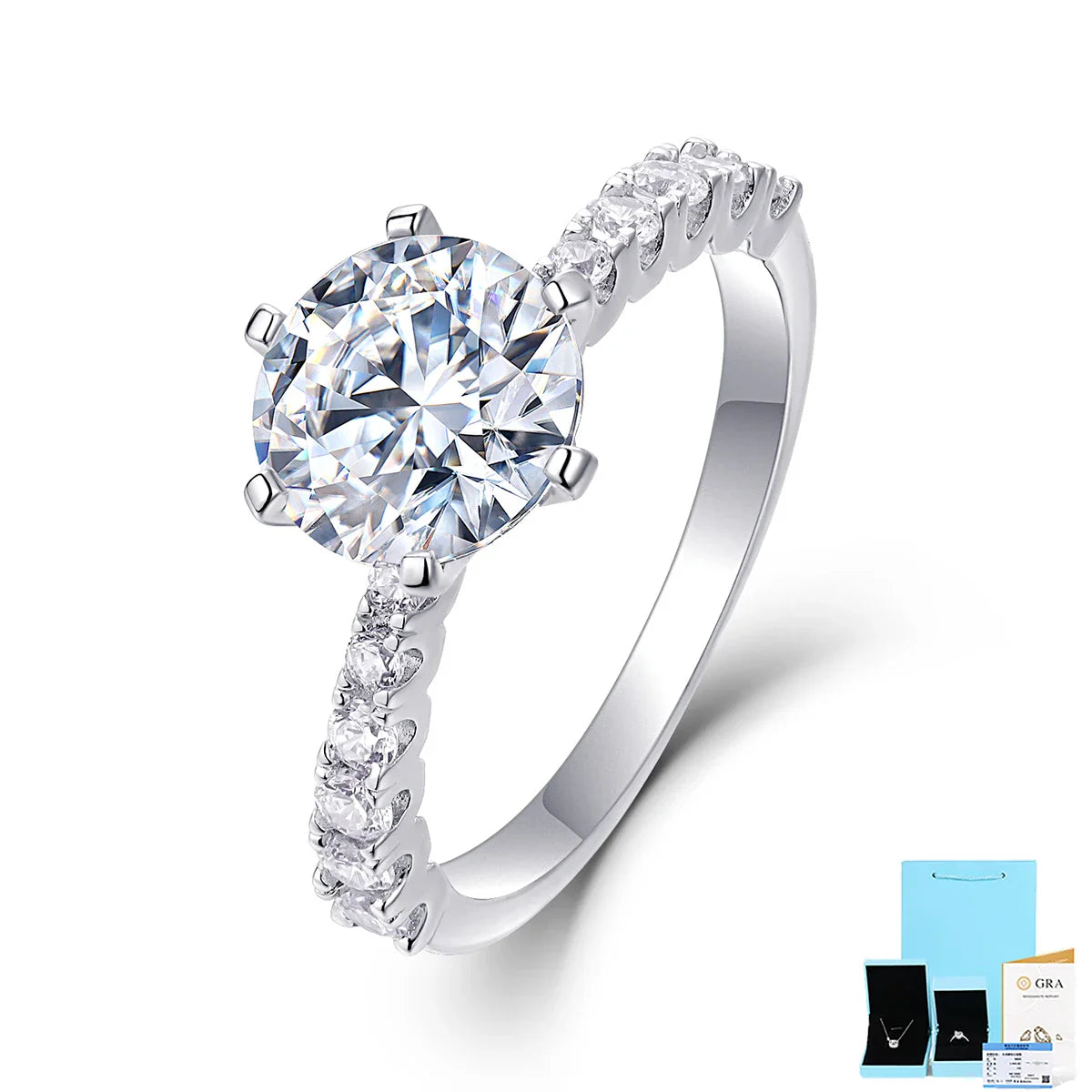 JIUZUAN 2ct Moissanite Ring, 925 Silver Plated 18k, Round Cut, Eternity Band, Wedding Ring for Women, Sparkle Engagement Jewelry