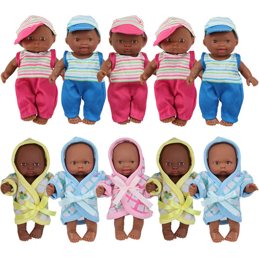 12cm Black Reborn Dolls  African Baby Doll With Pajamas Realistic Reborn Baby Doll For Kids Waterproof Vinyl Toys Gift