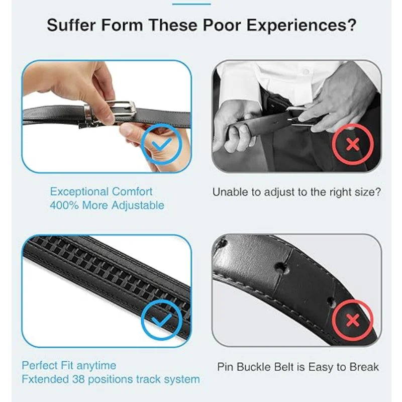 Leather belt men High Quality Genuine Leather Belts, Automatic Buckle Belt, Adjustable No Hole Belt Jeans Belt for Men