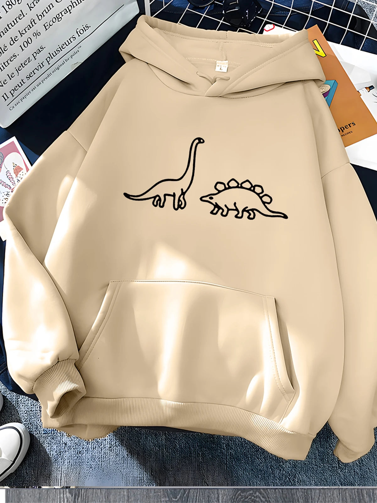 Hirsionsan Kawaii Dinosaurs Print Hoodies Women Soft Warm Loose Casual Sportswear