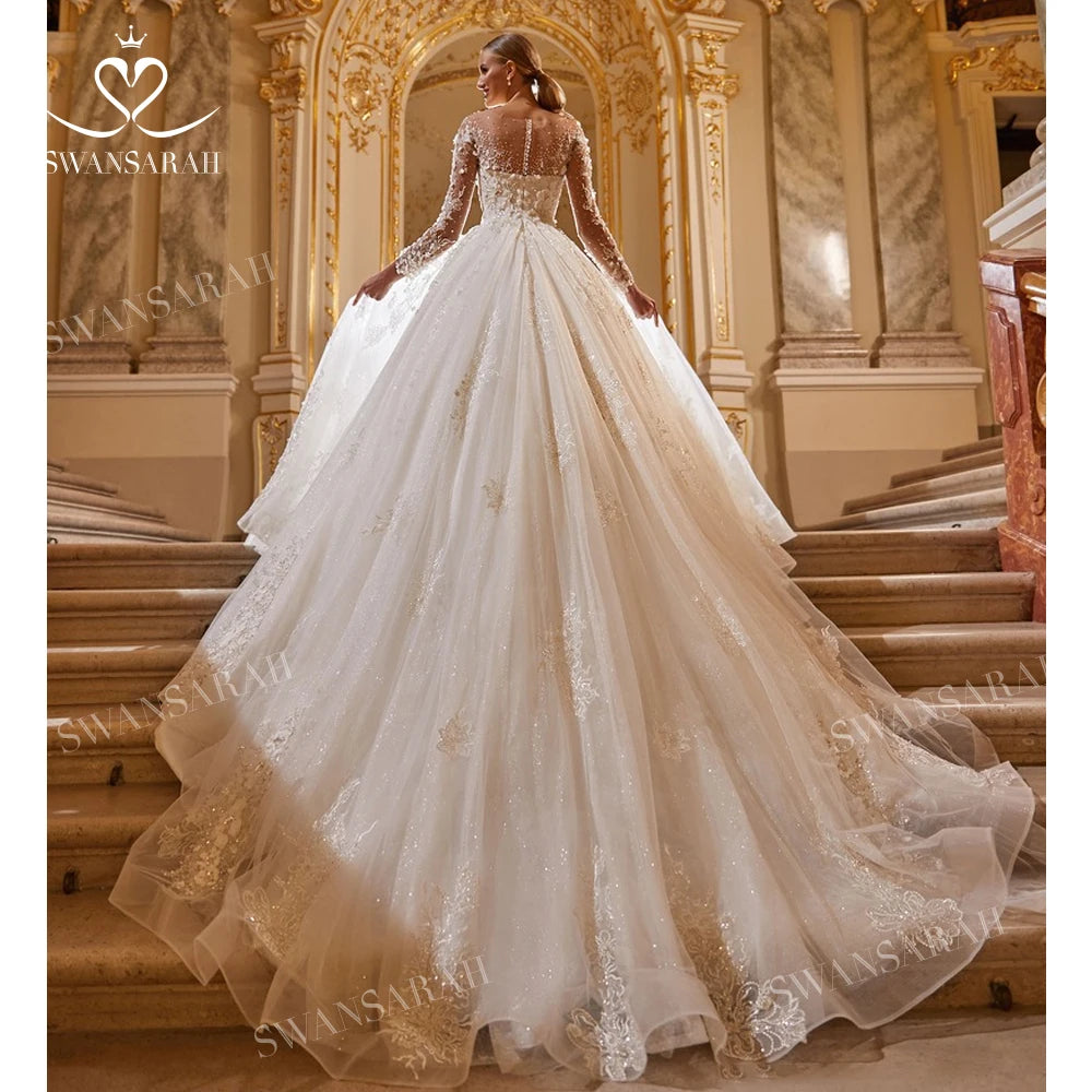 White Bridesmaid Dresses: Wedding Dress Long Sleeve Lace Appliques Princess Bride