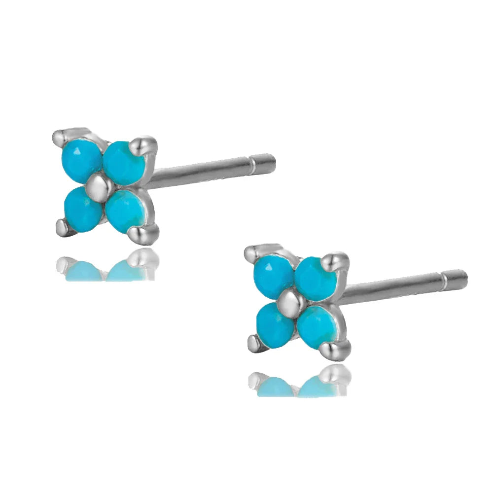 WANTME 925 Sterling Silver Romantic Color Zircon Three-petal Flower Stud Earrings for Women Fashion Huggies Piercing Jewelry
