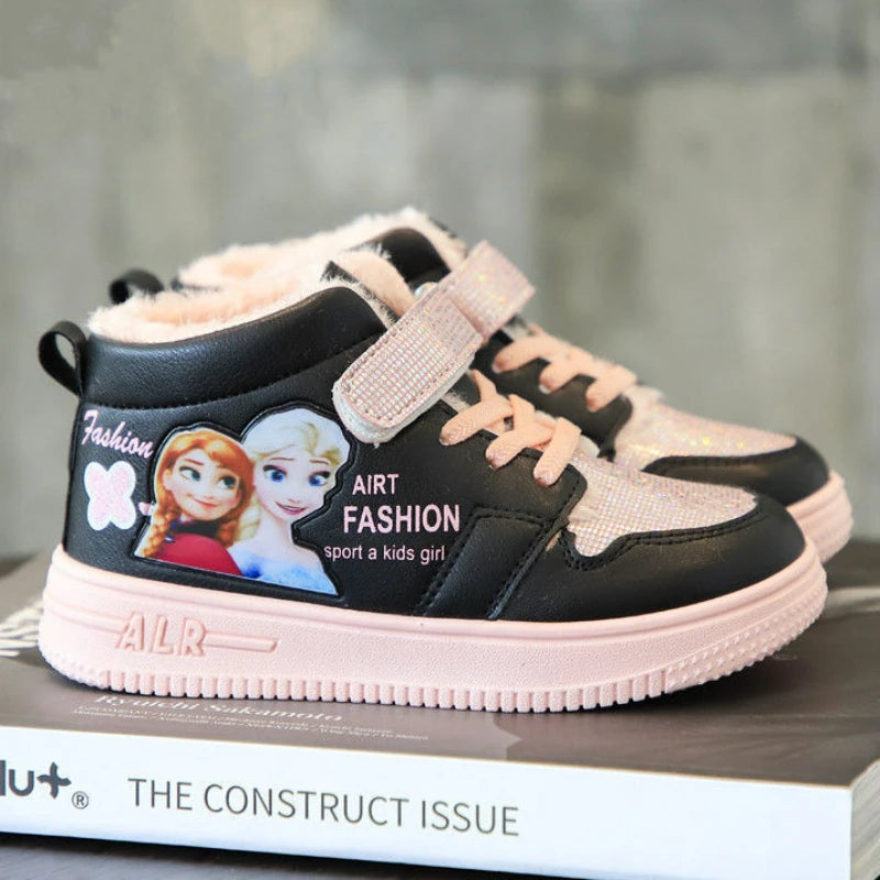 Disney Children Winter Ankle Snow Boots Cartoon Princess Elsa Frozen Pink Casual Shoes
