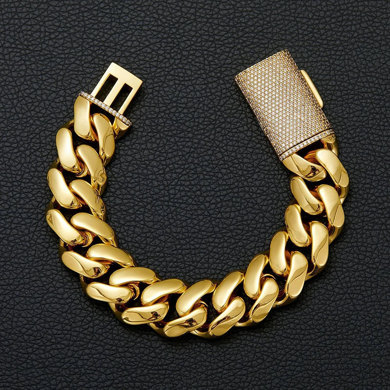 Hip Hop Rock Stainless Steel Rhombus Cuban Miami Link Chain Bracelets for Men Bling Iced Out Rapper Jewelry Gold Silver Color