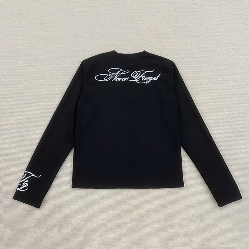 American Dark Retro Y2K Printed Long Sleeved T-Shirt High Street Gothic Trendy Outfit Top for Casual Wear