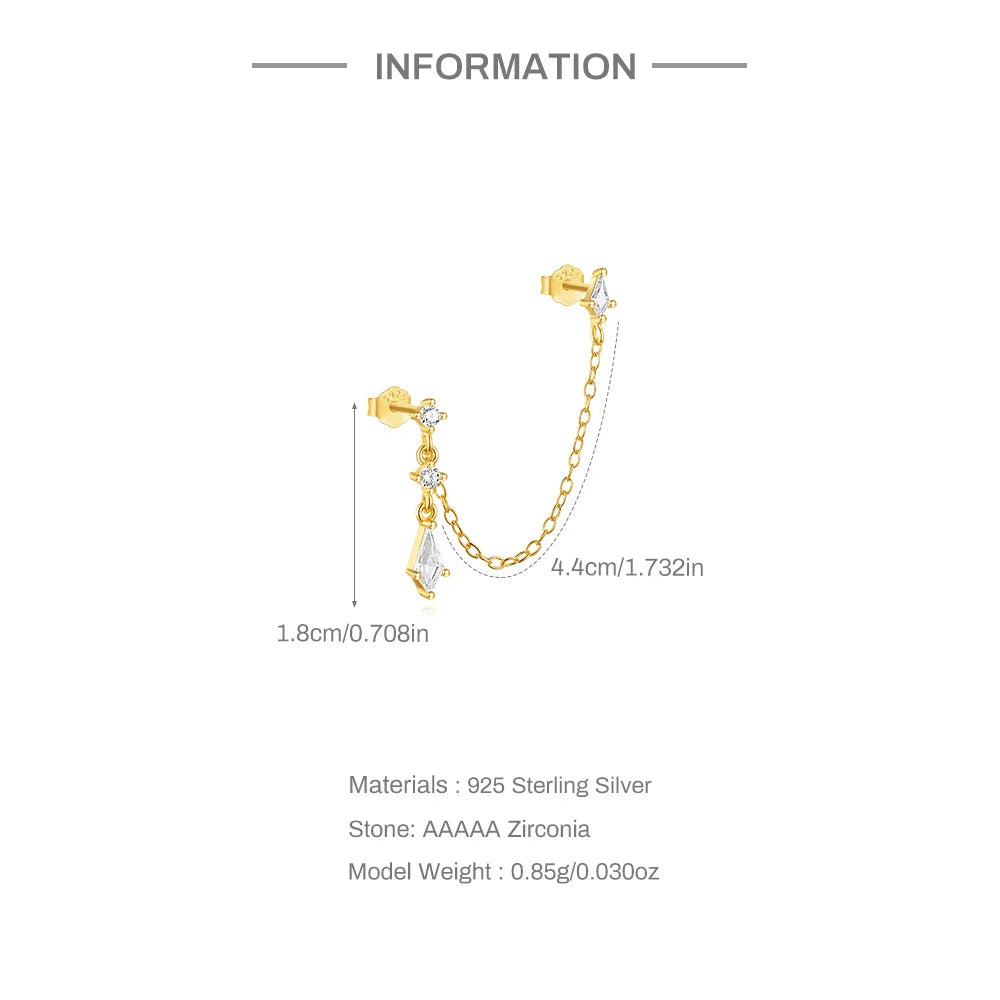 CANNER 1PC 925 Sterling Silver Horse Eye Chain Tassel Zircon Drop Earrings For Women Ins Minimalism Geometric Earrings Gift