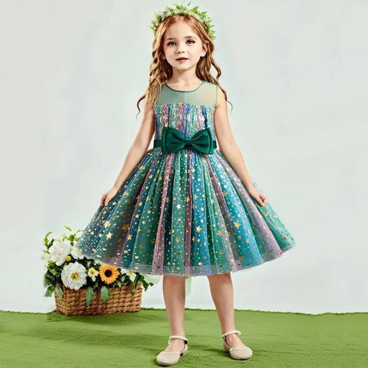 Girls Christmas Dress Princess Rainbow Sequin Wedding Birthday Party Gown