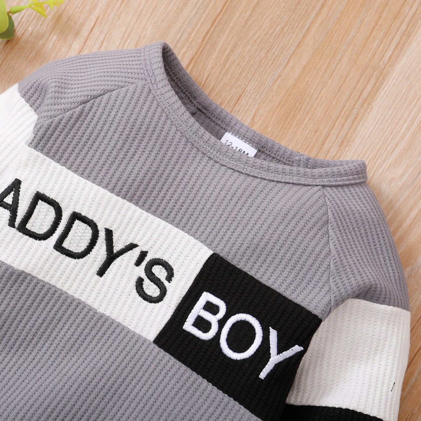 Winter Newborn Infant Baby Boy Long Sleeve Knitted    Soft  Waffle  Letter Casual Fashion Baby Clothing