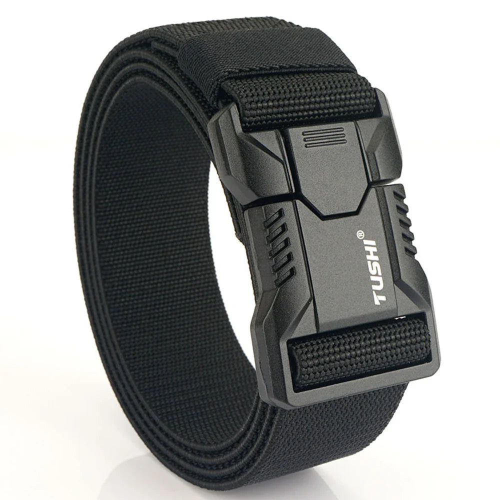 TUSHI Aluminum Alloy Quick Release Pluggable Buckle Elastic Belts For Men Durable Tactical Belt Cowboy Outdoor Army Belt Hunting