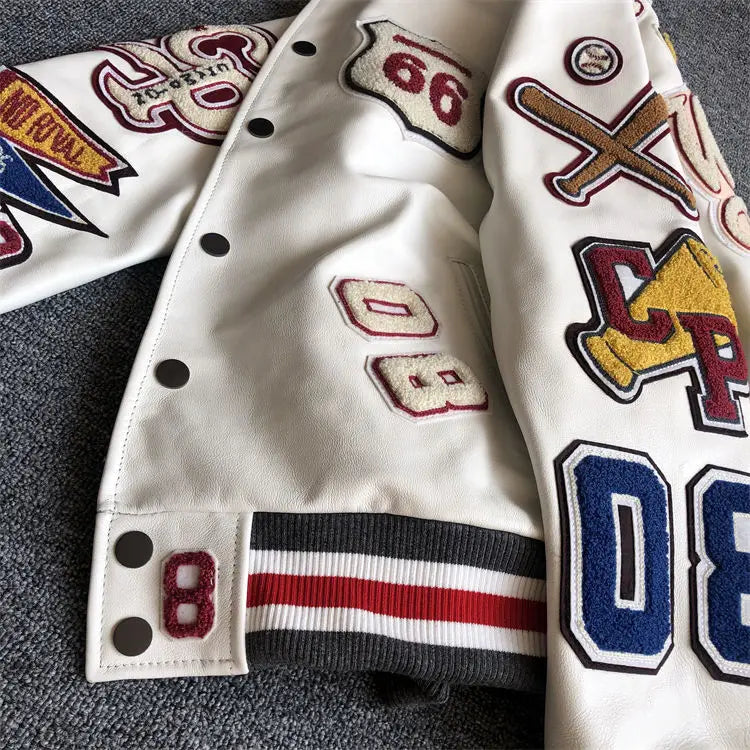 Men's spring and autumn baseball uniform Y2K retro trend leather jacket heavy