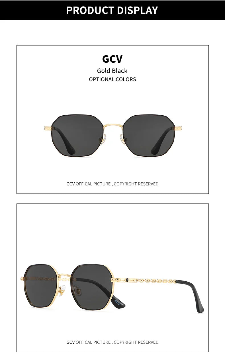 GCV brand classic retro women's rectangular square metal frame glasses, sunglasses, Polarizer lenses，Box Oculos De Sol Gafas