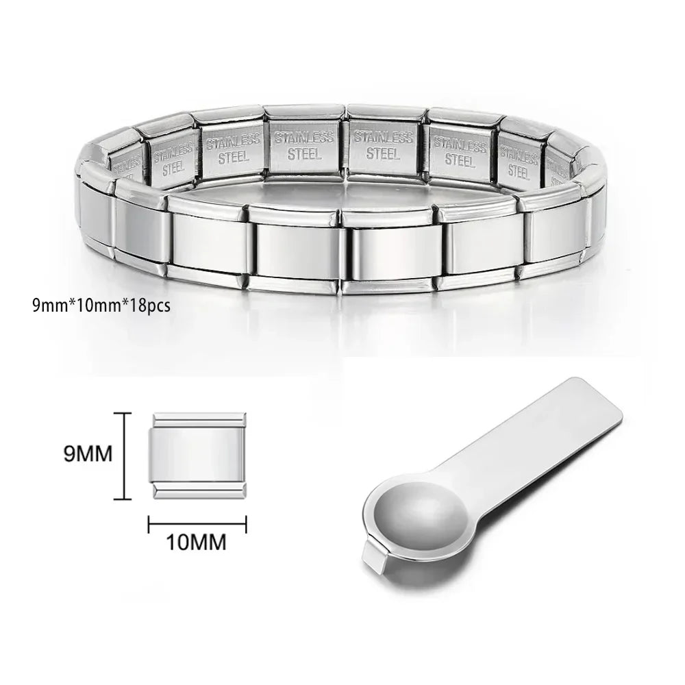 Italian Charm Link for Women Men 9mm Width Silver Gold Color Chain Stainless Steel Bracelet on Hand DIY Making Jewelry Wholesale