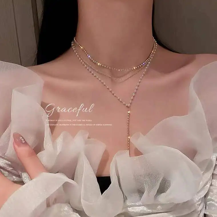 Korean Fashion Sweet Heart Shaped Necklace For Women Crystal Zircon Pendant Clavicle Chain Elegant Romantic Party Gift Jewelry