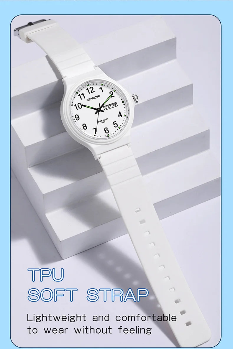 SANDA 9072 Quartz Watch Calendar Light  Weight Minimalism Ladies Women Wristwatches Simple Black Waterproof Watch Clock Reloj