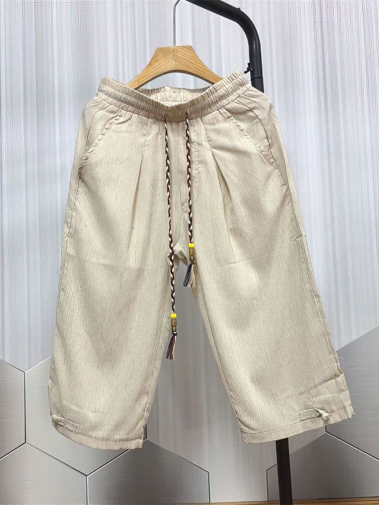 Summer Beach Cotton Linen Shorts Men Baggy Wide leg Casual Capris Pants Male Sport Running Shorts 2025 Linen Trousers