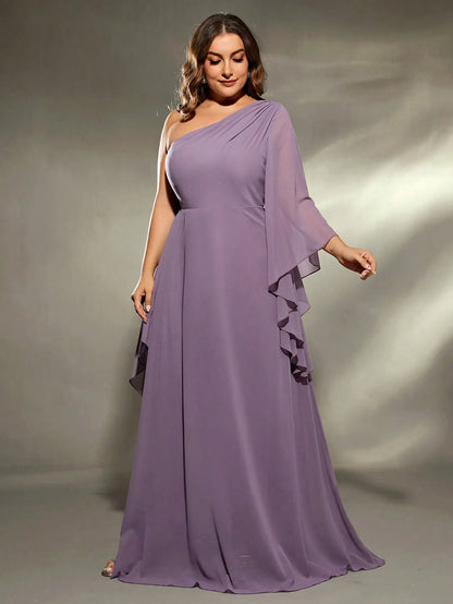 Mgiacy plus size  One shoulder large long sleeve irregular lotus towel chiffon long dress Evening ball dress Party dress